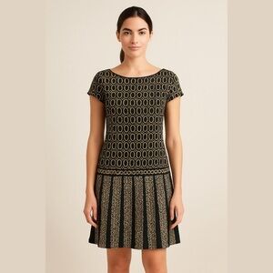 Max Studio Printed Drop Pleat Bateau Neck Stretch Jersey Midi Dress Size M